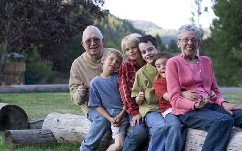 grandparents and grandkids at the lodge