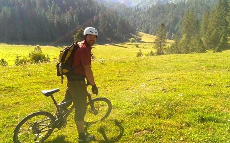 mountain biker in a field