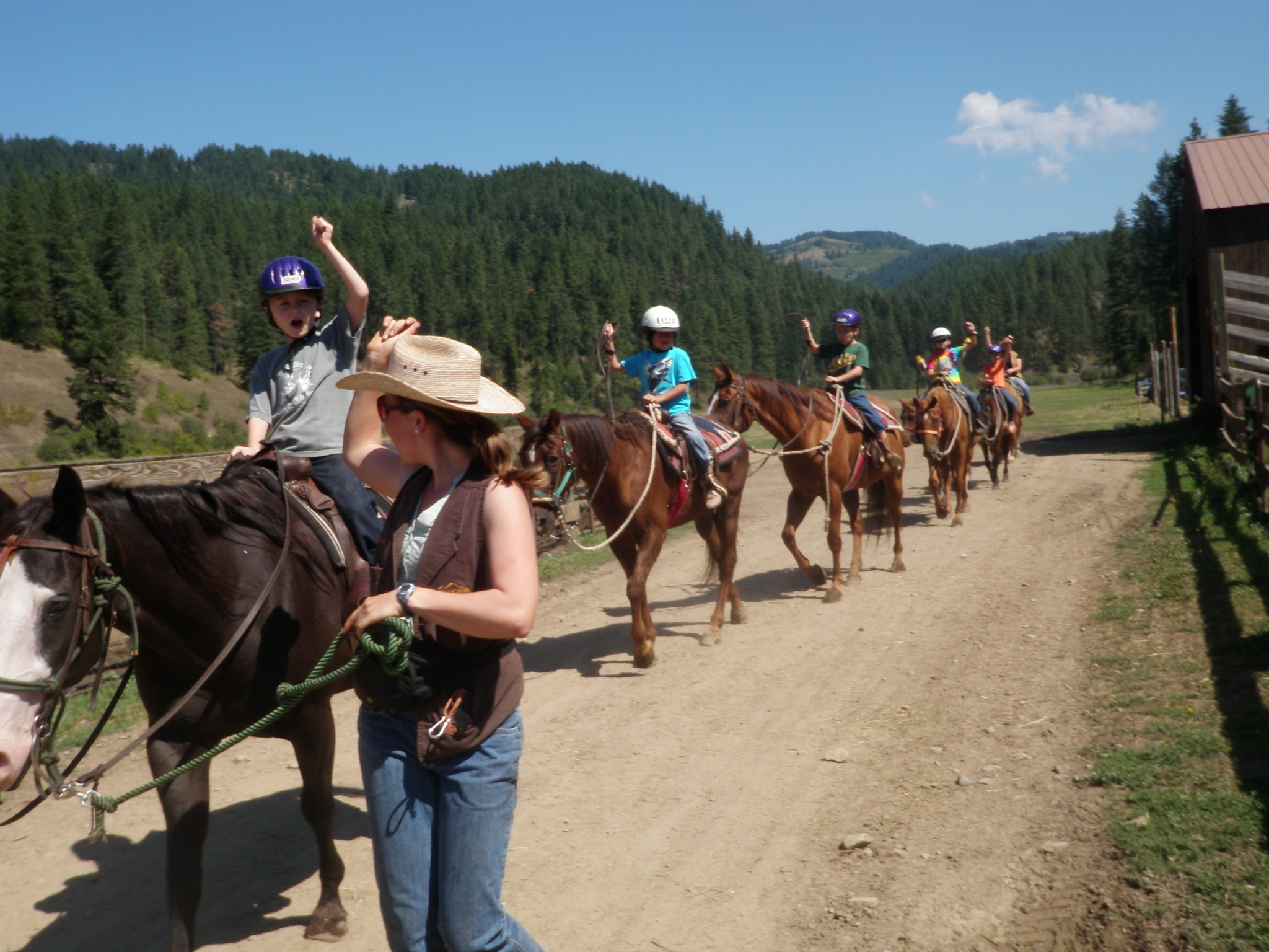 Group on horseback trail ride.