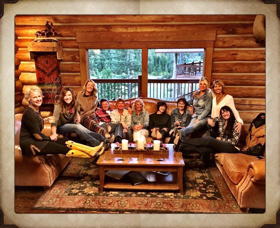 Group of women on ranch couch.