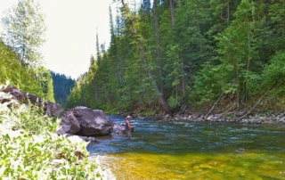 Idaho Fishing: An avid angler sizes up the Saint Joe River before her next cast.